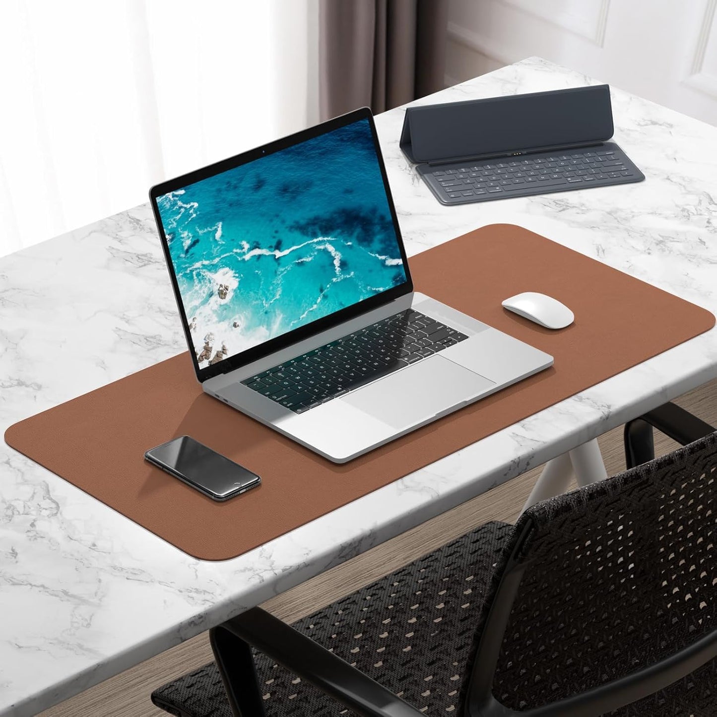 TIERNO Desk Pad, PU Leather Desk Mat, Extended Mouse Pad, Waterproof Desk Blotter Protector, Ultra Thin Large Laptop Keyboard Mat, Non-Slip Desk Writing Pad for Office Home